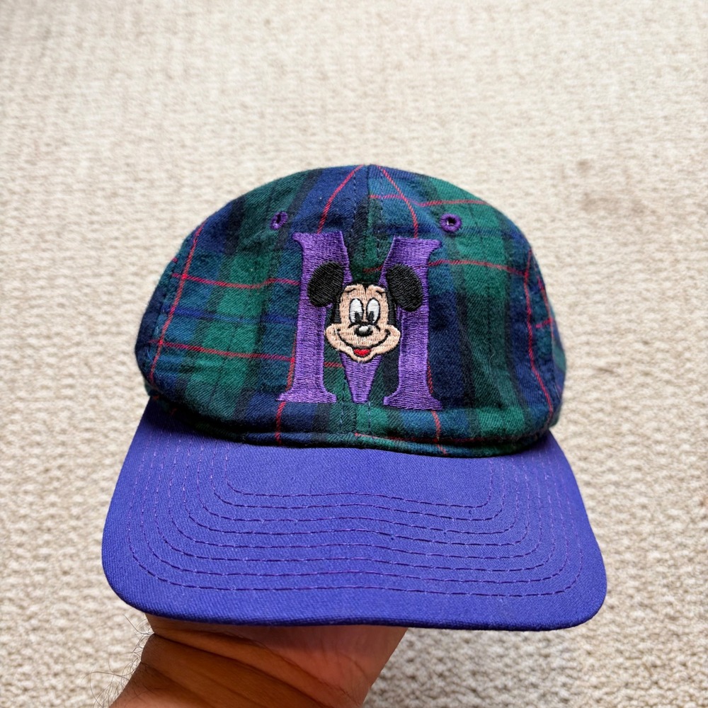 Vintage Mickey Mouse Snapback Hat Goofys Hat Co Plaid Flannel Made in USA Purple